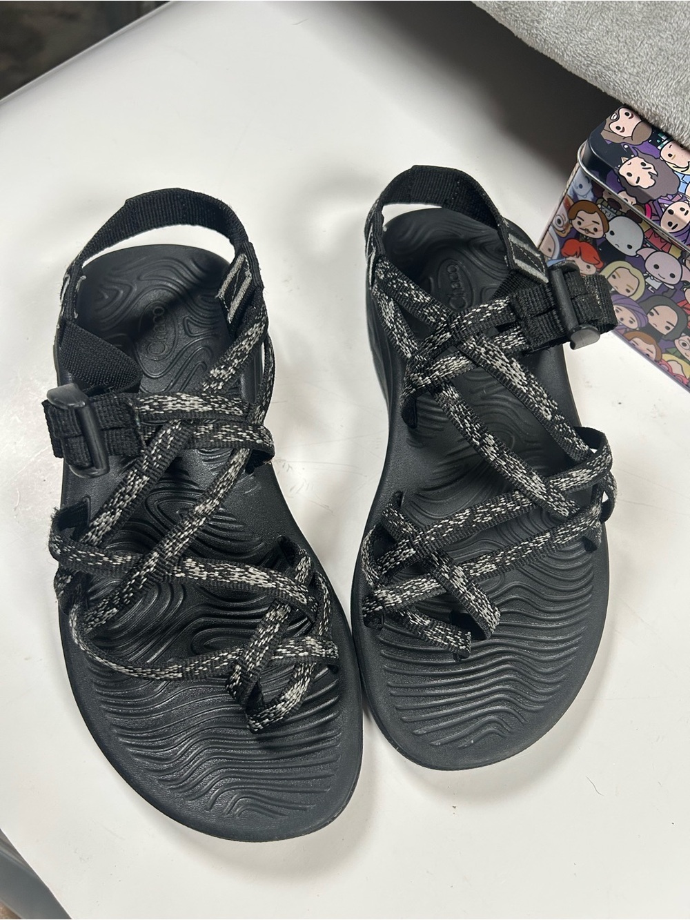 Chaco Black Loom Zvolv Scrappy Outdoor Sandals with Patterned Webbing